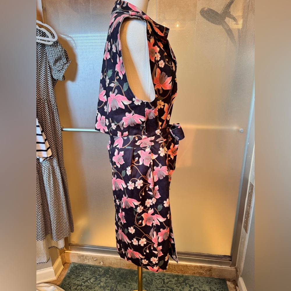 KATE & MALLORY Faux Suede Sleeveless Floral Midi Wrap Dress Pink Dark Navy Blue - Picture 5 of 16